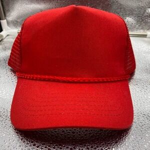 KC Trucker Hat Mens OSFA Red Vintage Blank Deadstock Mesh Snapback Rope Cap